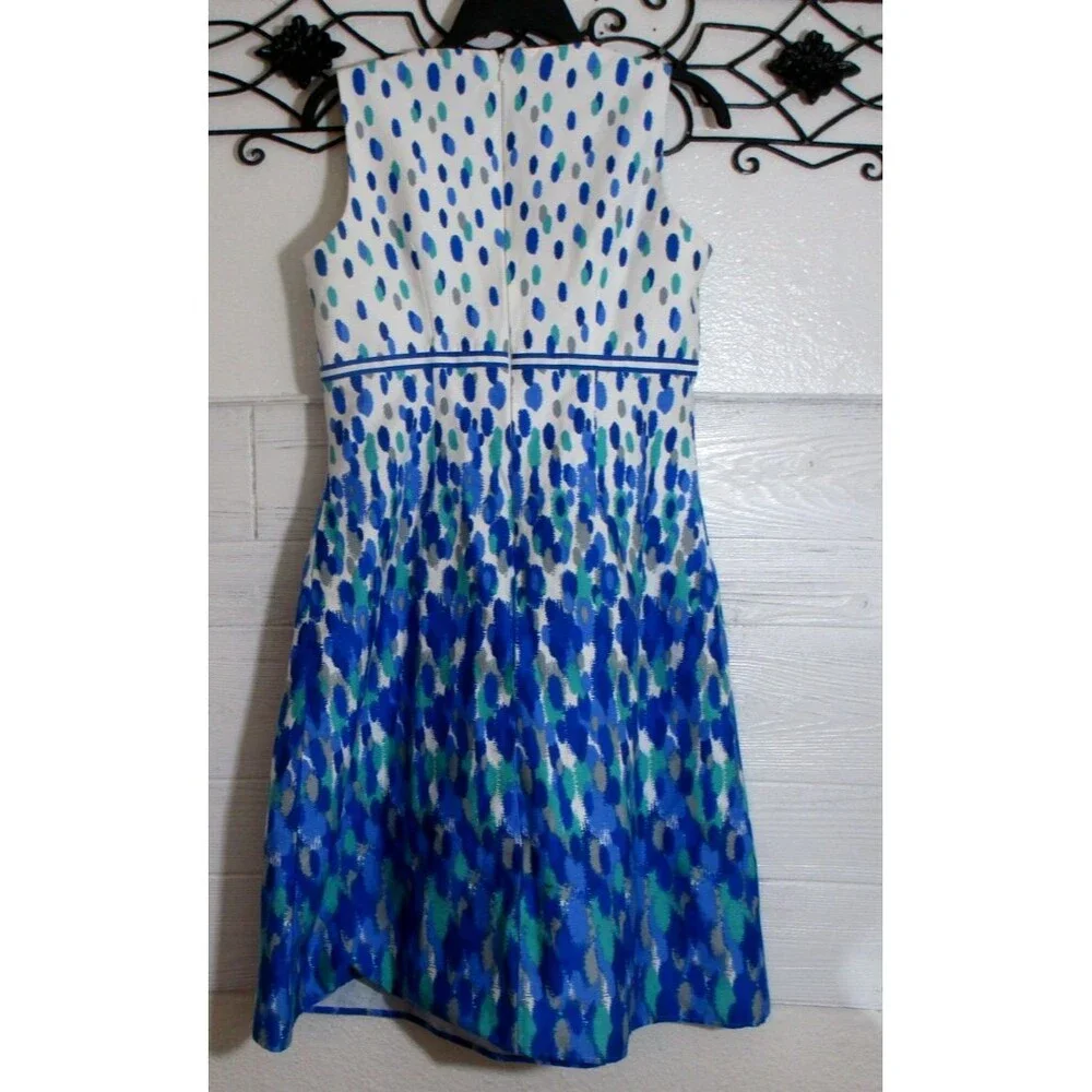 Perceptions White Dress with Blue & Teal Brushstroke Print